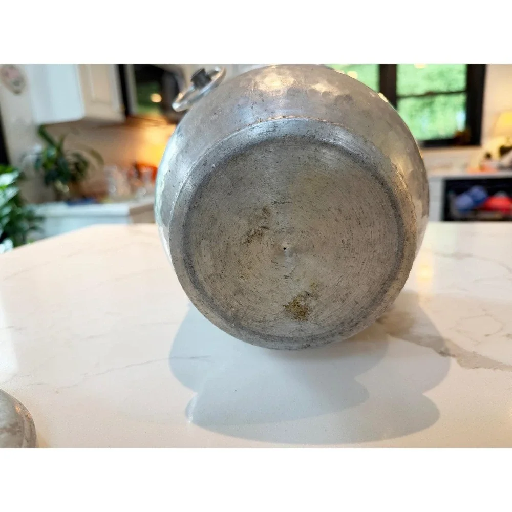 Vintage Hammered Aluminum Ice Bucket with Lid and Handles Mid Century‎ Modern